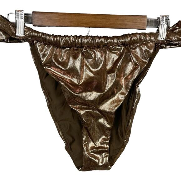 Good American Foil Ruched Bikini Bottom in Mocha Foil Size 5 (2XL) NWT‎ - Picture 3 of 9